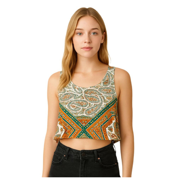 Gaze Multicolor Paisley Crop Top Sleeveless Handkerchief Hem Size M Boho Chic - Picture 1 of 9